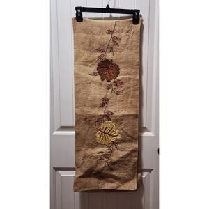 Jute Burlap Table Runner Autumn Fall Embroidered Leaves Thanksgiving Decor 67"